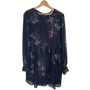 ASTR the Label Black Astro Floral Ruffle Chiffon Dress Long Sleeve Size L